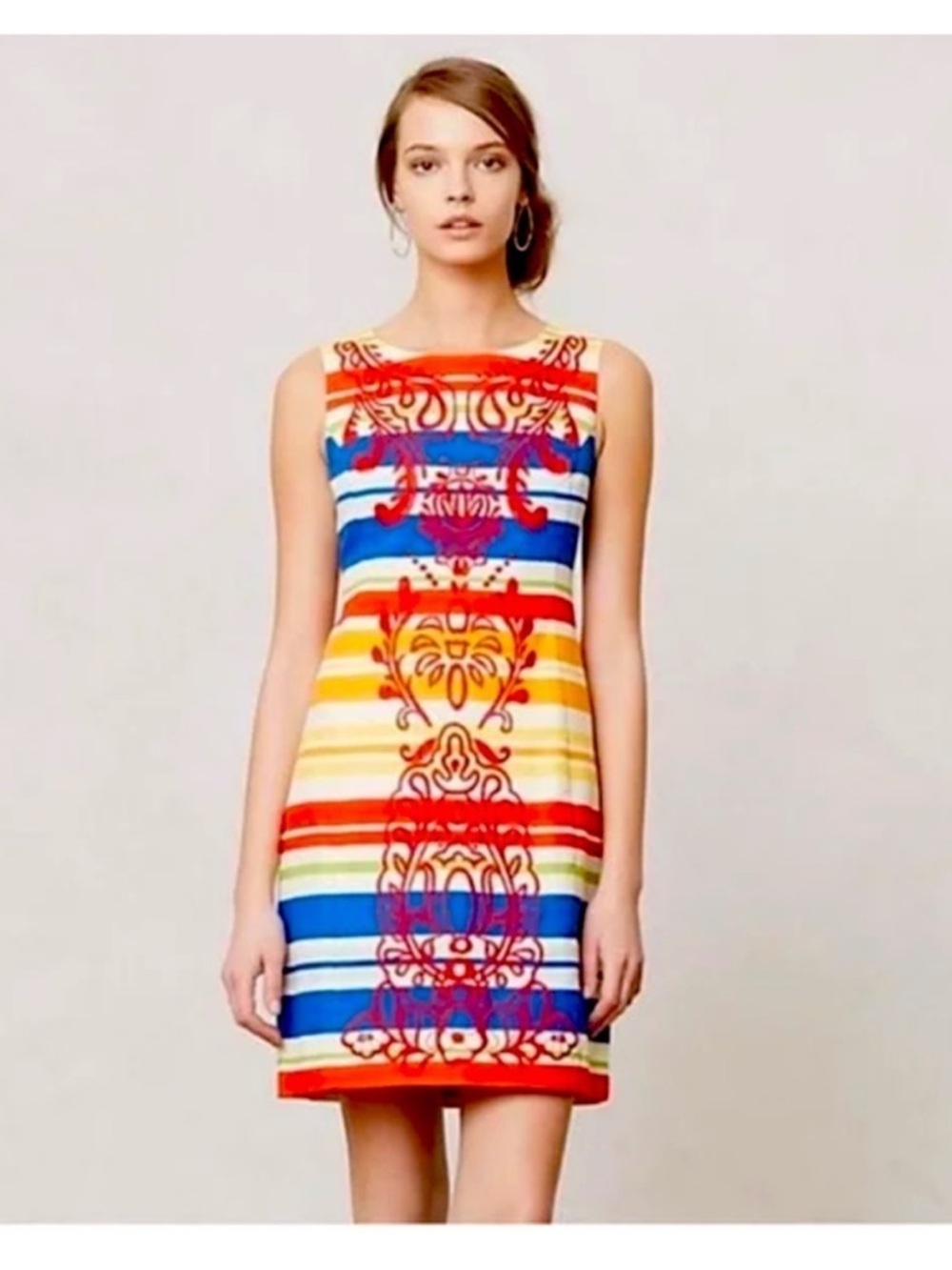 Anthropology Tabitha Striped Embroidered Multicolored Shift Dress Size 2